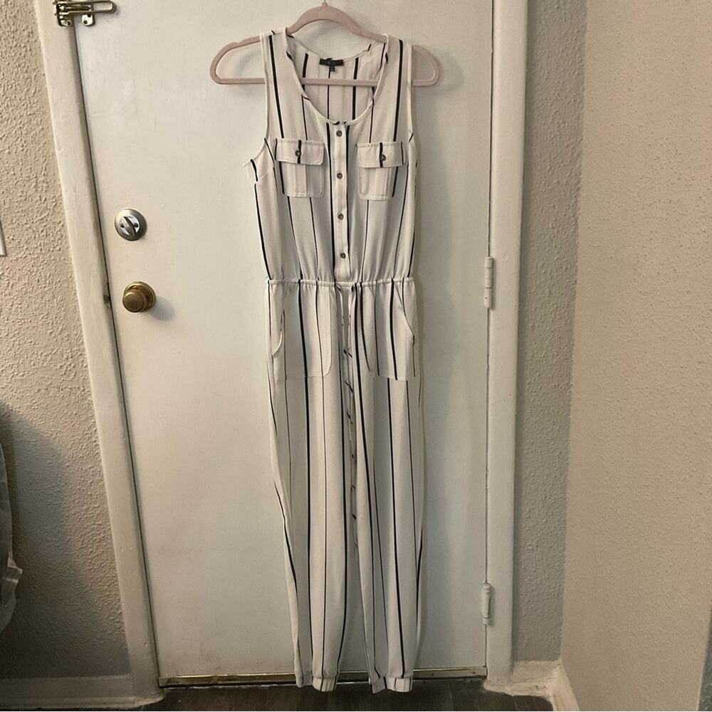 Iris Basic Black/White Stripes Jumpsuit Sleeveles… - image 1